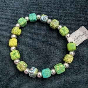 Green And Silver Bracelet W/ Round Beads